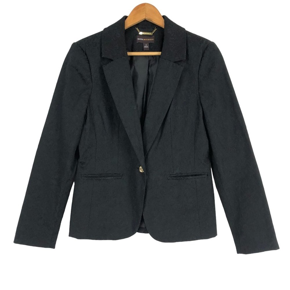 Dana Buchman Women's Size 4 Black Blazer Jacket Single Button Long Sleeves